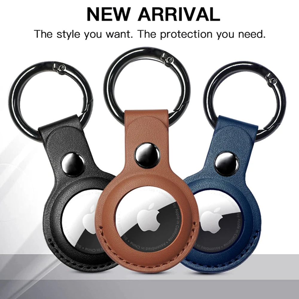 Suport Techsuit Secure Leather (SLH1), Apple AirTag Case, with Metal Ring, Negru