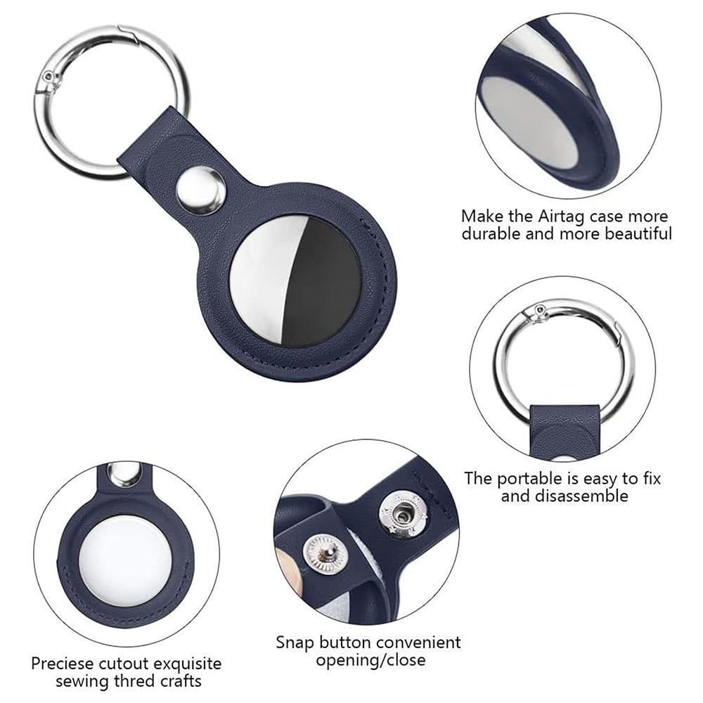 Suport Techsuit Secure Leather (SLH1), Apple AirTag Case, with Metal Ring, Albastru