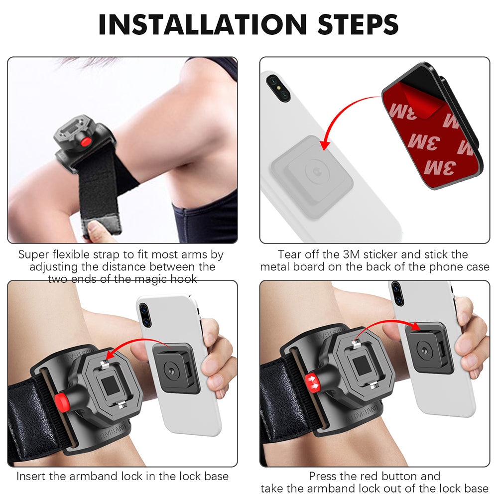 Techsuit Sports Armband with Phone Locker (TSA1), Velcro Mounting Strap, Quick Button Release, 3M Glue, max 6.8", Negru