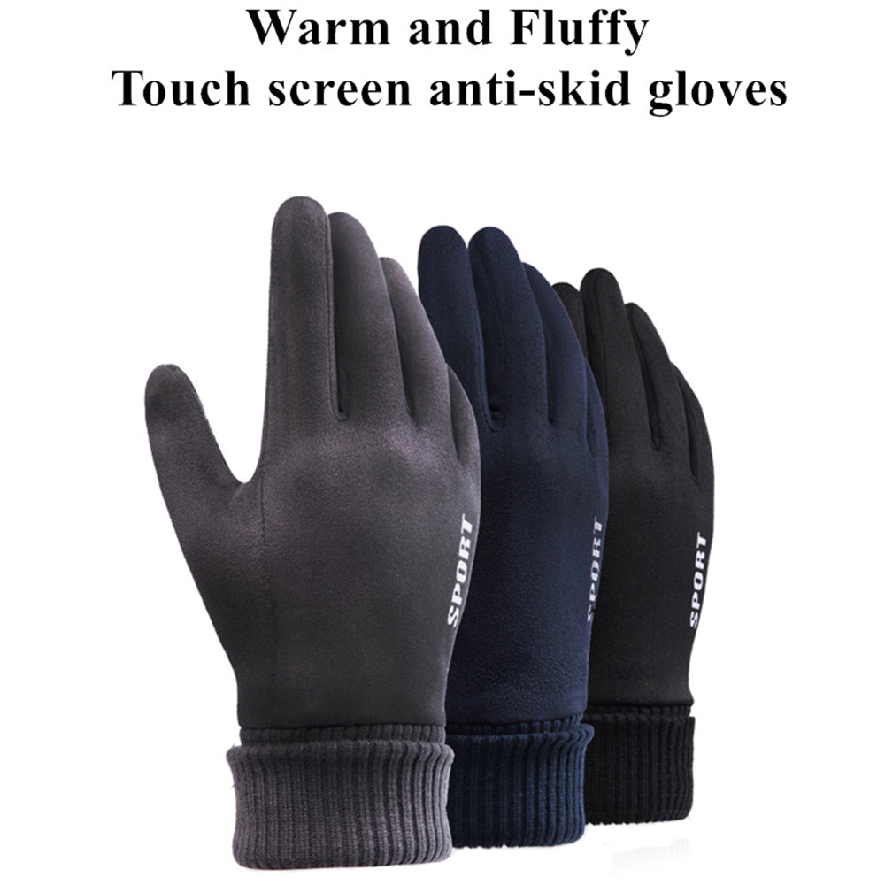 Techsuit Touchscreen Gloves Suede (ST0010), PU Leather, Plush Interior, Negru