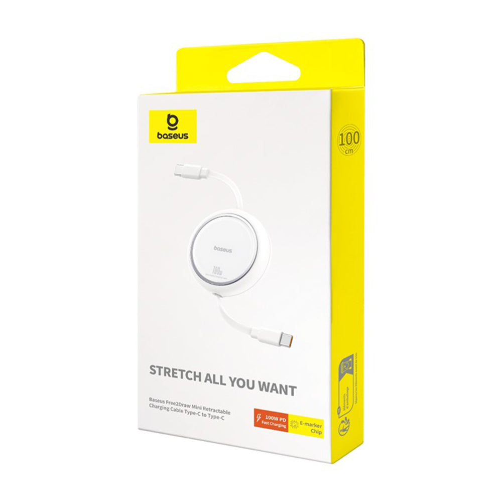 Cablu Baseus Free2Draw Mini (P10364500211-00), Type-C to Type-C, 100W, 1m, Retractable, Moon White