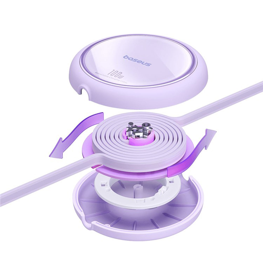 Cablu Baseus Free2Draw Mini (P10364500511-00), Type-C to Type-C, 100W, 1m, Retractable, Nebula Purple