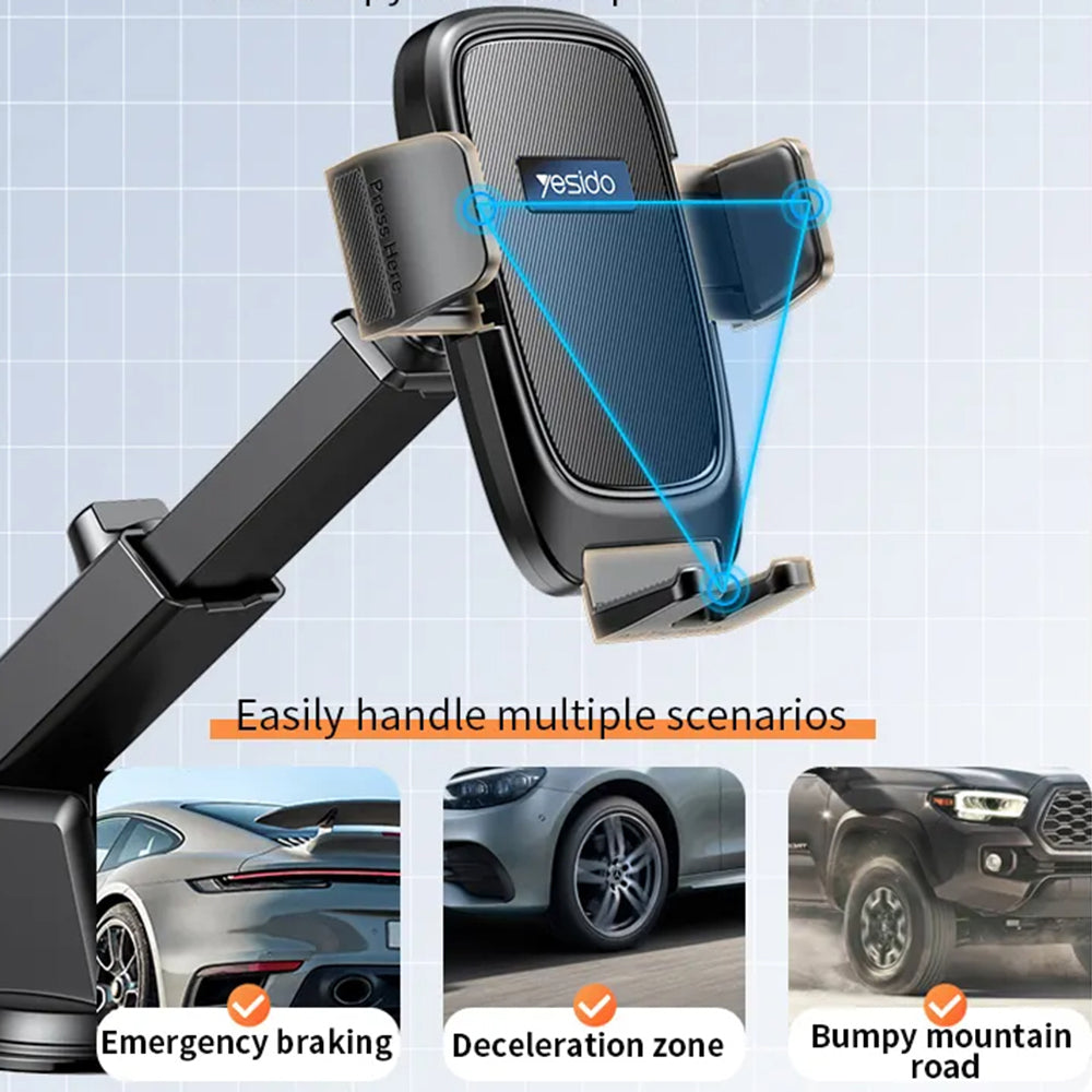 Suport Yesido (C262), Gravity Grip, for Dashboard and Windshield, Negru