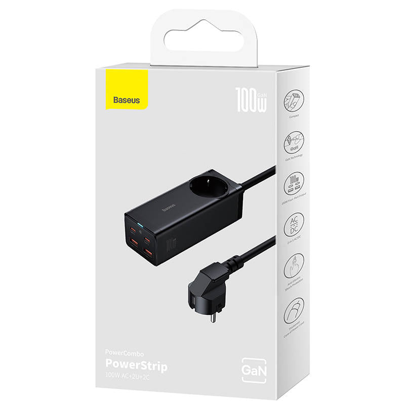Incarcator Baseus /Powerstrip (PSZM000401), GaN3 Pro, 2xUSB, 2xUSB-C, AC, 100W, Negru