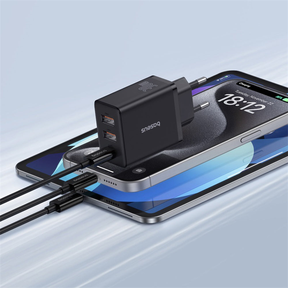Incarcator Baseus (P10111402113-00), GaN, 2x USB, Type-C, Fast Charging, 30W, Cluster Black