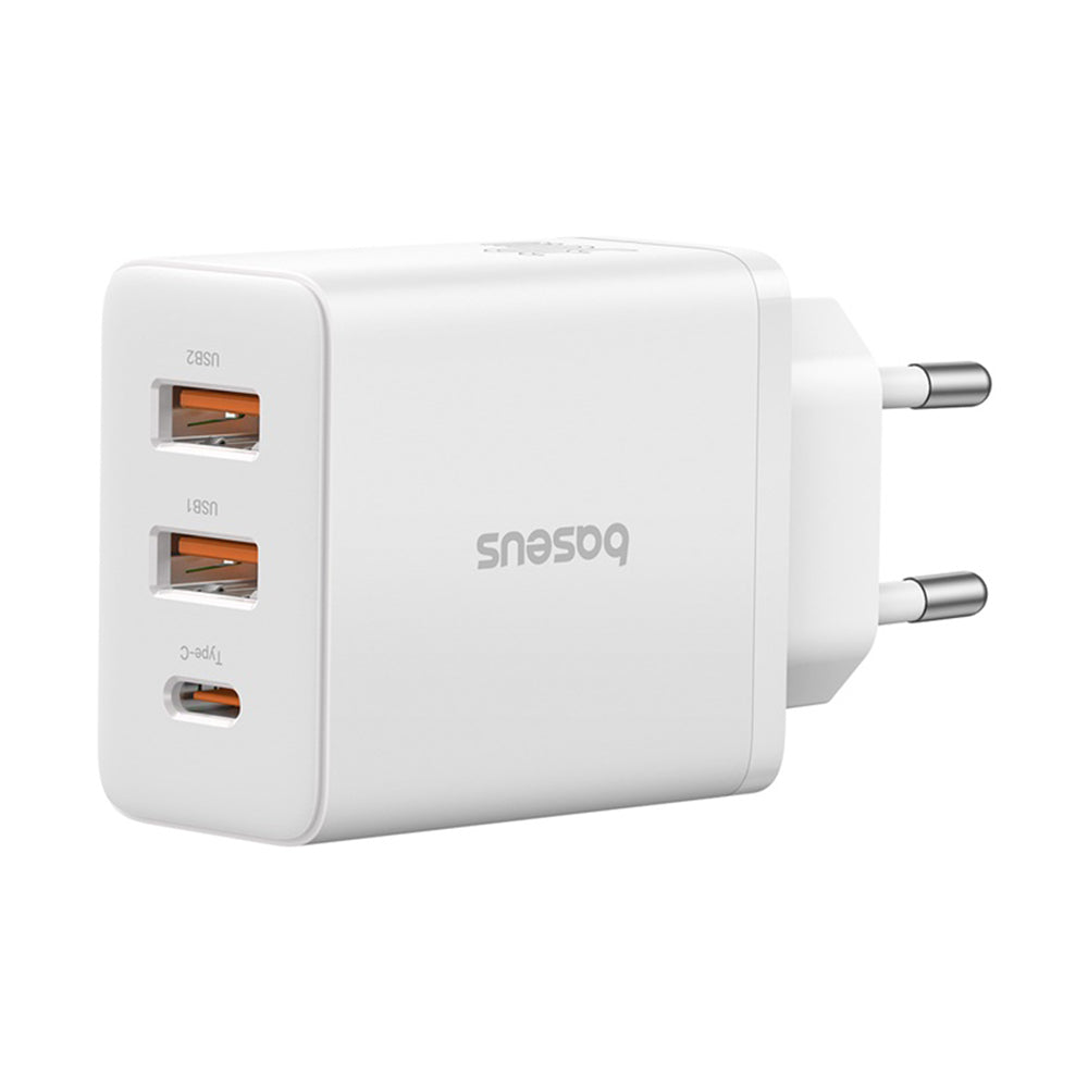 Incarcator Baseus (P10111402213-00), GaN, 2x USB, Type-C, Fast Charging, 30W, Alb