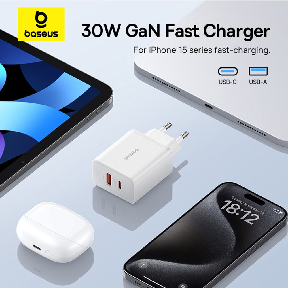 Incarcator Baseus (P10111404213-00), USB, Type-C, Fast Charge 30W, Moon White