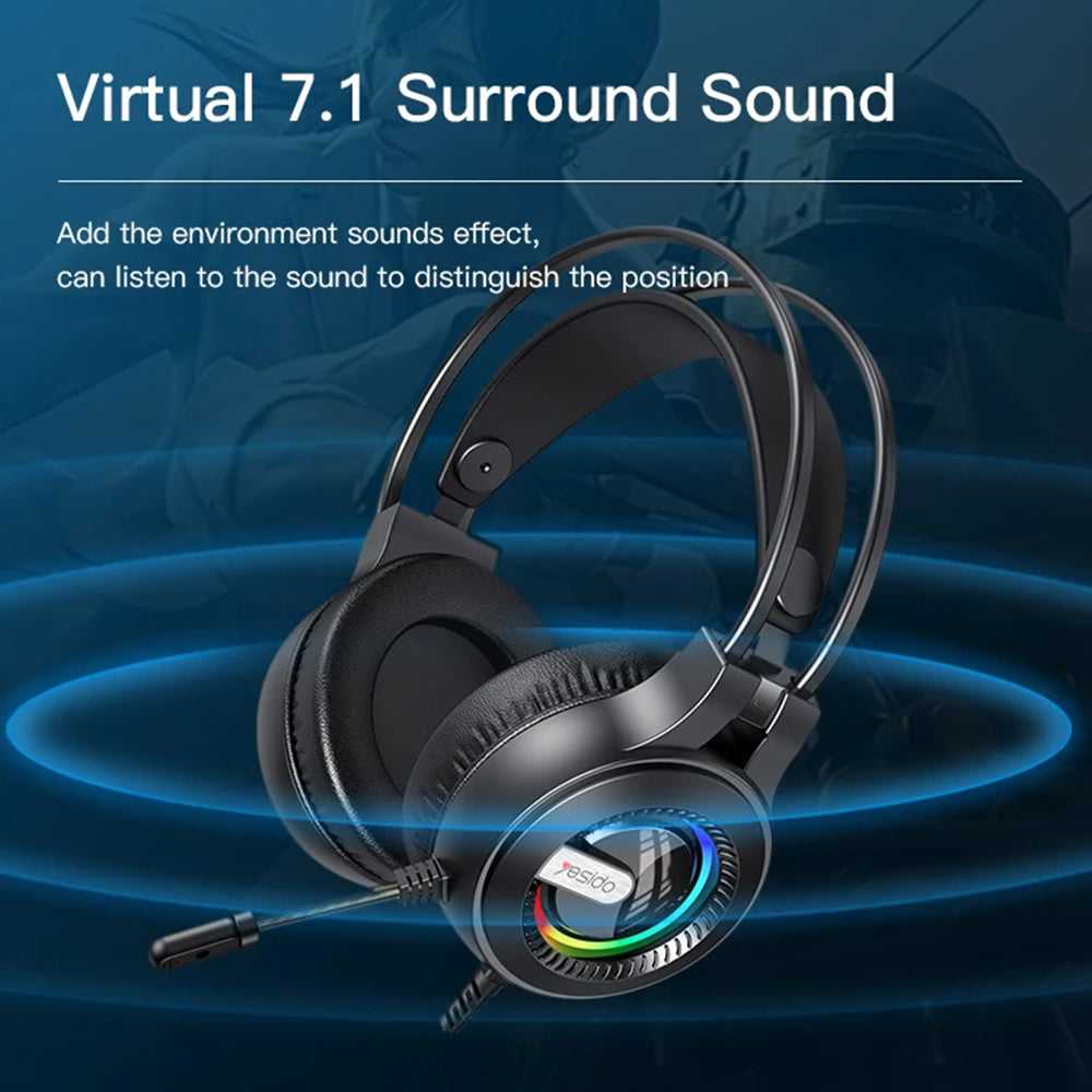 Casti Yesido Wired (EK02), for Gaming, Jack 3.5mm, with Microphone, RGB LED Lights, Negru