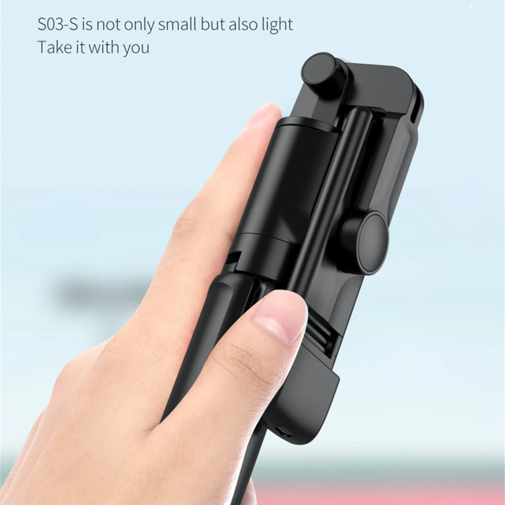 Suport Techsuit Mini Selfie Stick (S03-S), Stable & Compact Tripod Mount, Bluetooth Remote Control, LED Light, 67cm, Negru