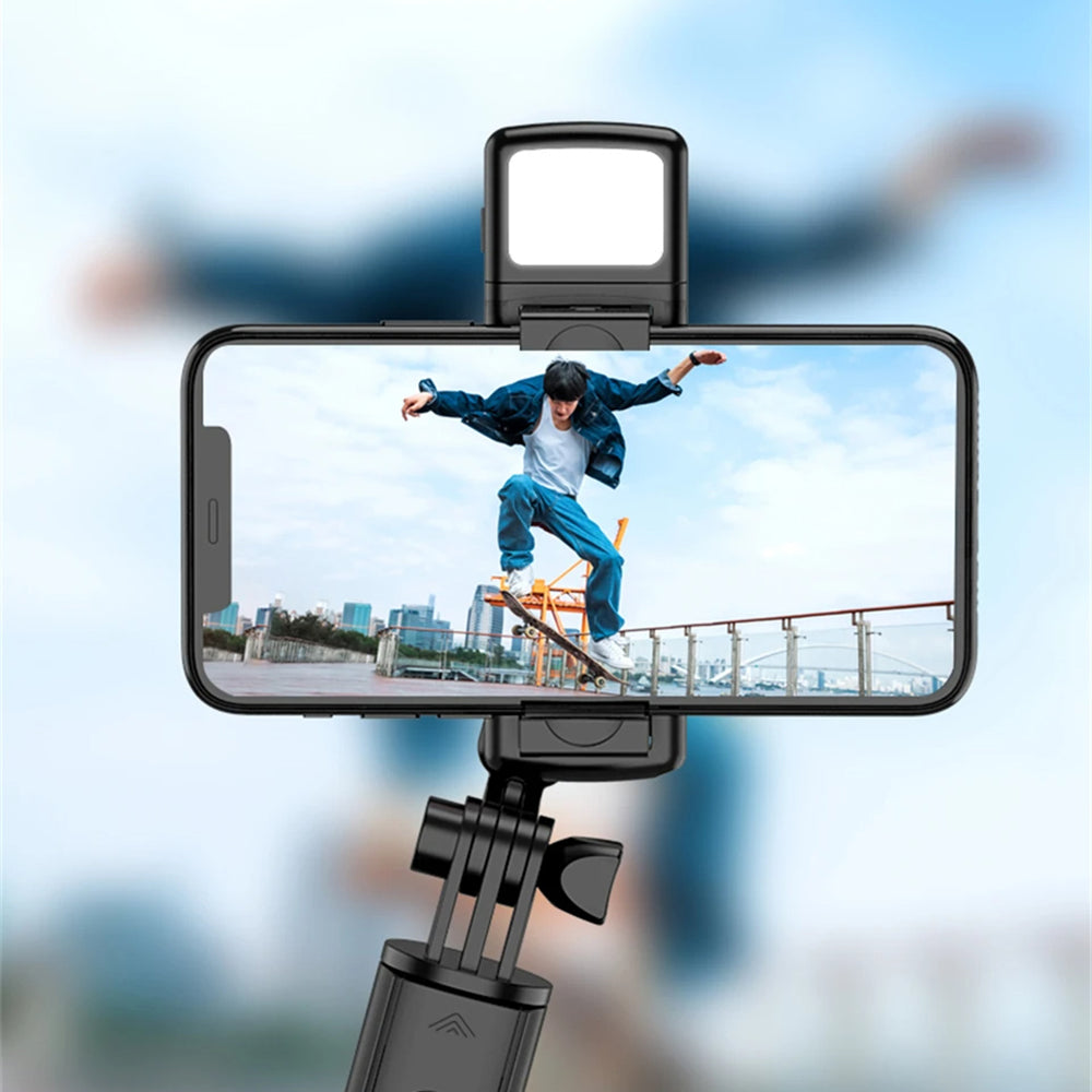 Suport Techsuit Mini Selfie Stick (S03-S), Stable & Compact Tripod Mount, Bluetooth Remote Control, LED Light, 67cm, Negru