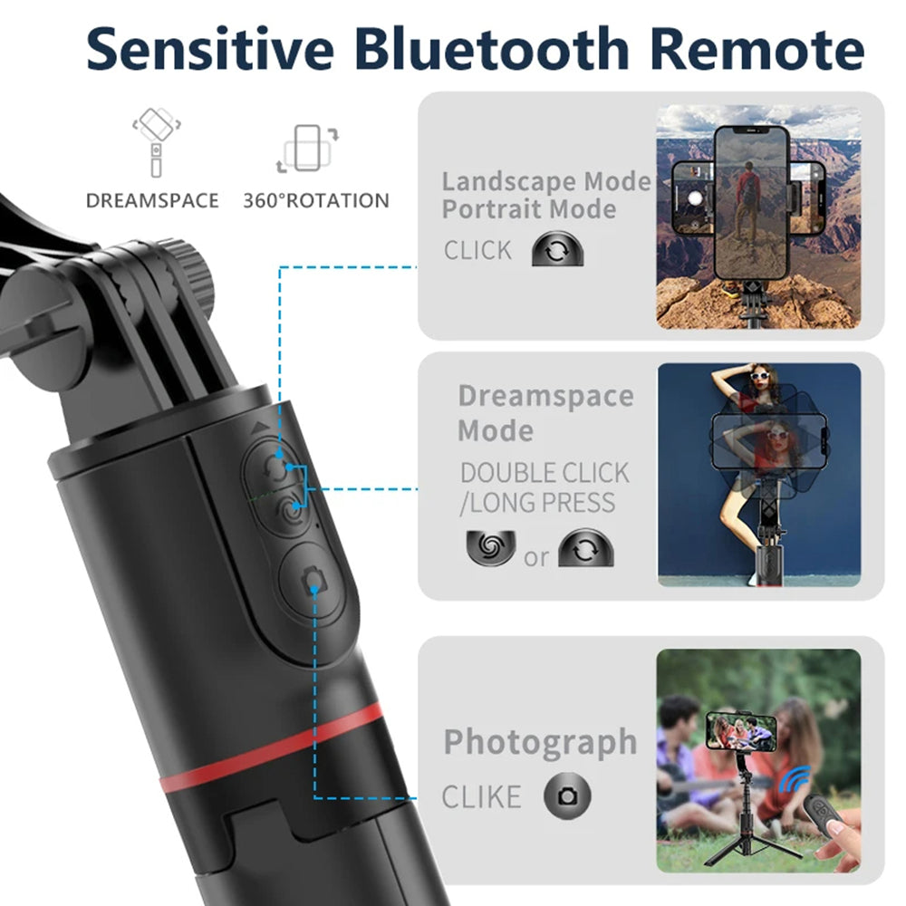 Suport Techsuit Selfie Stick (L19), Stable Monopod/Tripod with Bluetooth Remote Control, 400mAh, 70cm, Negru