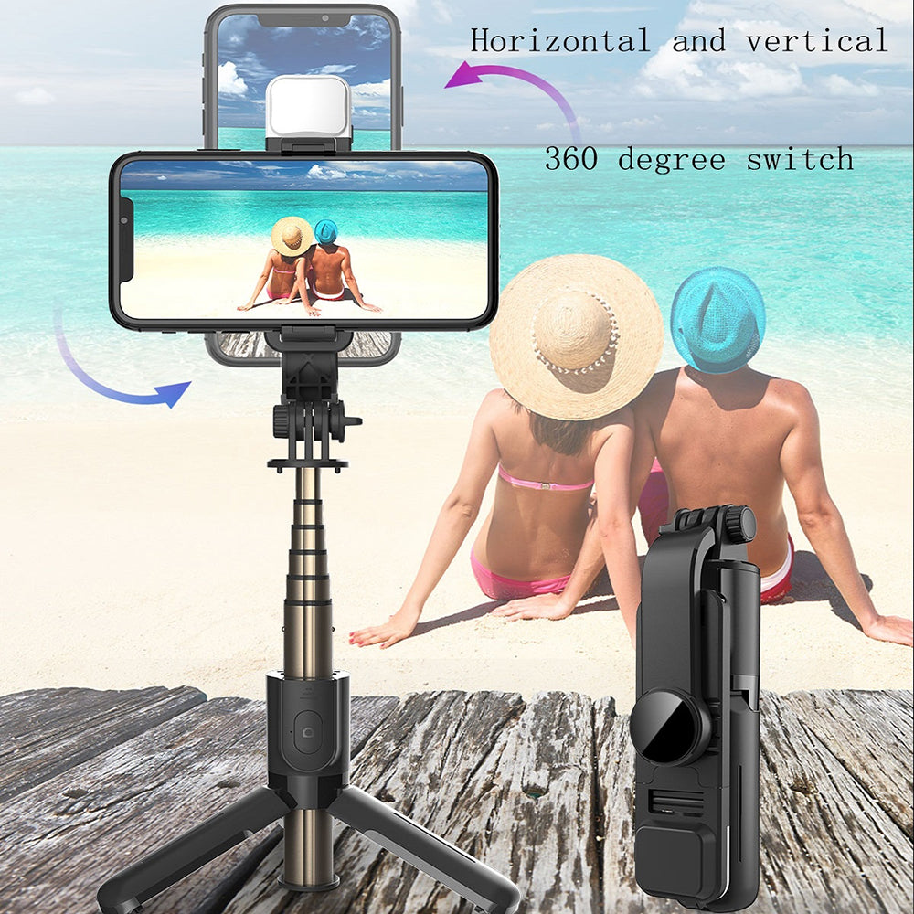 Suport Techsuit Mini Selfie Stick (L11s), Stable Tripod with Bluetooth Remote Control and LED Light, 75cm, Negru