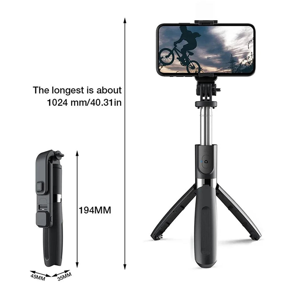 Suport Techsuit Selfie Stick (L02s), Stable Tripod with Bluetooth Remote Control and Fill Light, Stainless Steel, 104cm, Negru