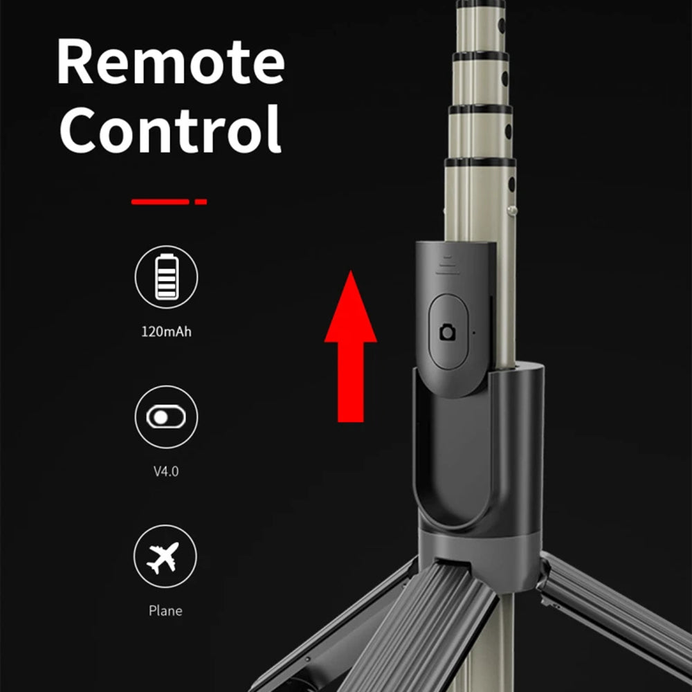 Suport Techsuit Selfie Stick (L07), Stable Tripod with Bluetooth Remote Control and Beauty Ring Light, 90cm, Negru