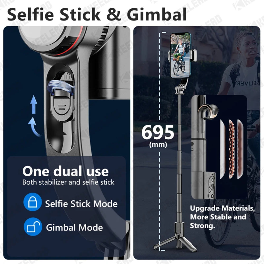 Suport Techsuit Selfie Stick (L18sMini), Stable Gimbal/Tripod with Bluetooth Remote Control, Fill Light, 360 Rotation, 70cm, Negru