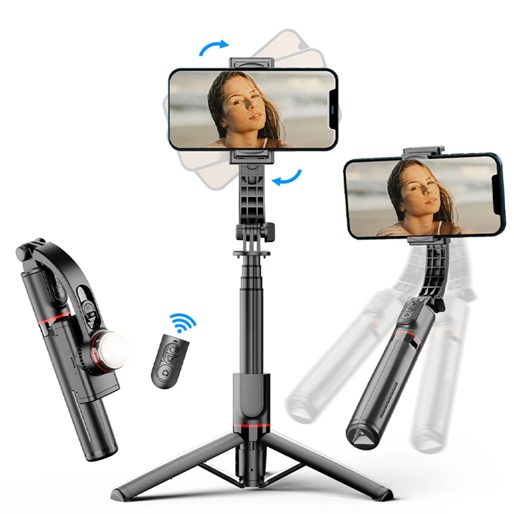 Suport Techsuit Selfie Stick (L19s), Stable Gimbal/Tripod with Bluetooth Remote Control, Fill Light, 360 Rotation, 70cm, Negru
