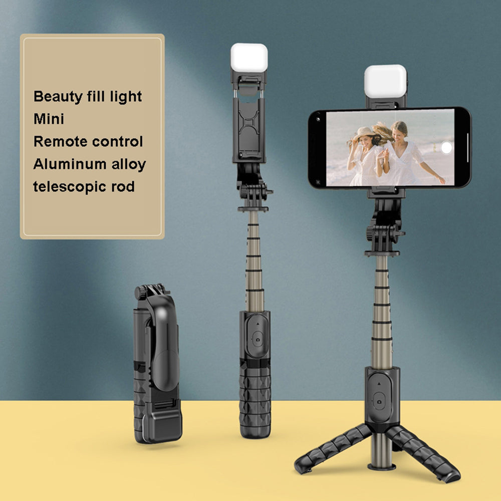 Suport Techsuit Mini Selfie Stick (Q10s), Stable Tripod with Bluetooth Remote Control, Fill Light, 360 Rotation, 70cm, Negru