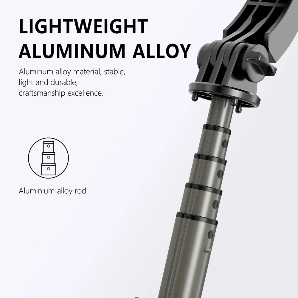 Suport Techsuit Selfie Stick (Q03s), Stable Tripod with Bluetooth Remote Control and Fill Light, Aluminium Alloy, 76cm, Negru