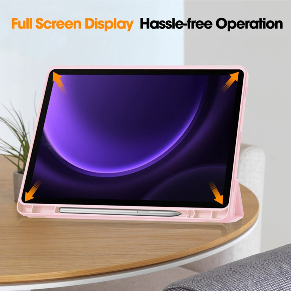 Husa de protectie tableta Techsuit Flex Trifold (with Pencil Holder) compatibil cu Samsung Galaxy Tab S9 / S9 FE / S10 FE, Roz