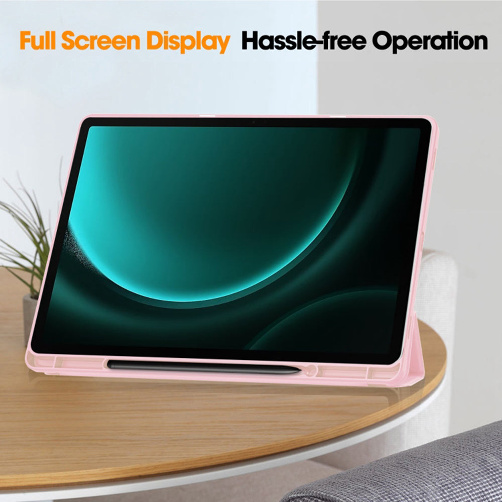 Husa de protectie tableta Techsuit Flex Trifold (with Pencil Holder) compatibil cu Samsung Galaxy Tab S9 Plus / S10 Plus / S9 FE Plus, Roz