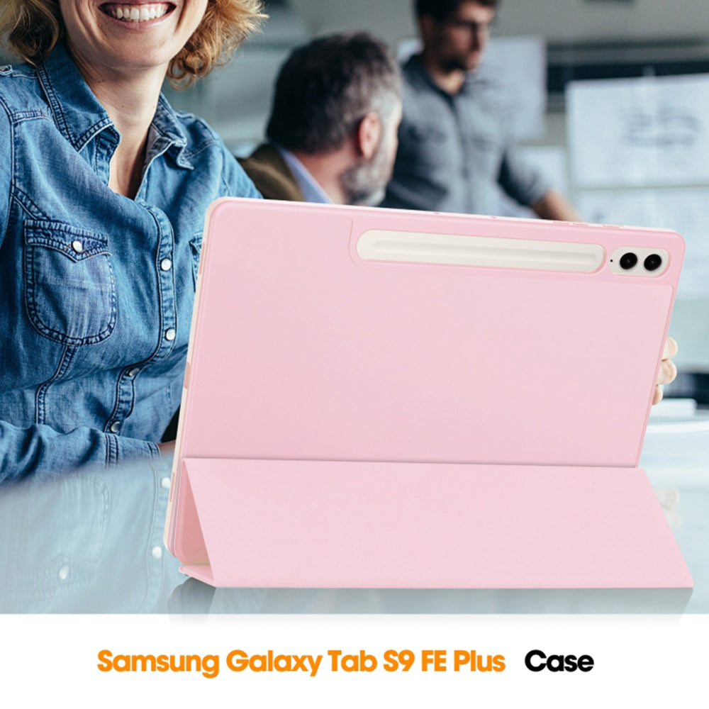 Husa de protectie tableta Techsuit Flex Trifold (with Pencil Holder) compatibil cu Samsung Galaxy Tab S9 Plus / S10 Plus / S9 FE Plus, Roz