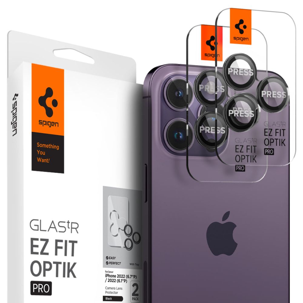 Folie de protectie Spigen (set de 2) Optik.tR EZ Fit Pro Camera Glass (AGL05205)- iPhone 14 Pro/Max/15 Pro/Max/16 Pro/Max/17 Pro/Max compatibil cu Black