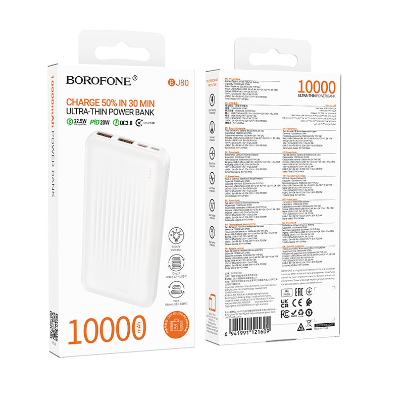 Baterie Externa Borofone BJ80A Clever, 10000mAh, 22.5W, QC + PD, 1 x USB-C - 2 x USB-