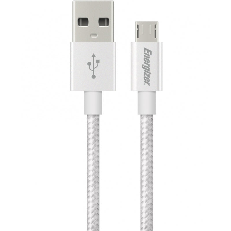Cablu Date si Incarcare USB-A - microUSB Energizer Metallic, 18W, 1.2m, Alb C13UBMCGWH4