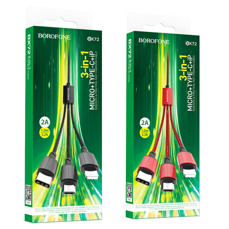Cablu Incarcare USB-A - Lightning / microUSB / USB-C Borofone BX72, 18W, 1m