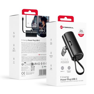 FORCELL F-ENERGY Power Plug F5K3 powerbank 5 000mAh pentru Type C PD 20W negru