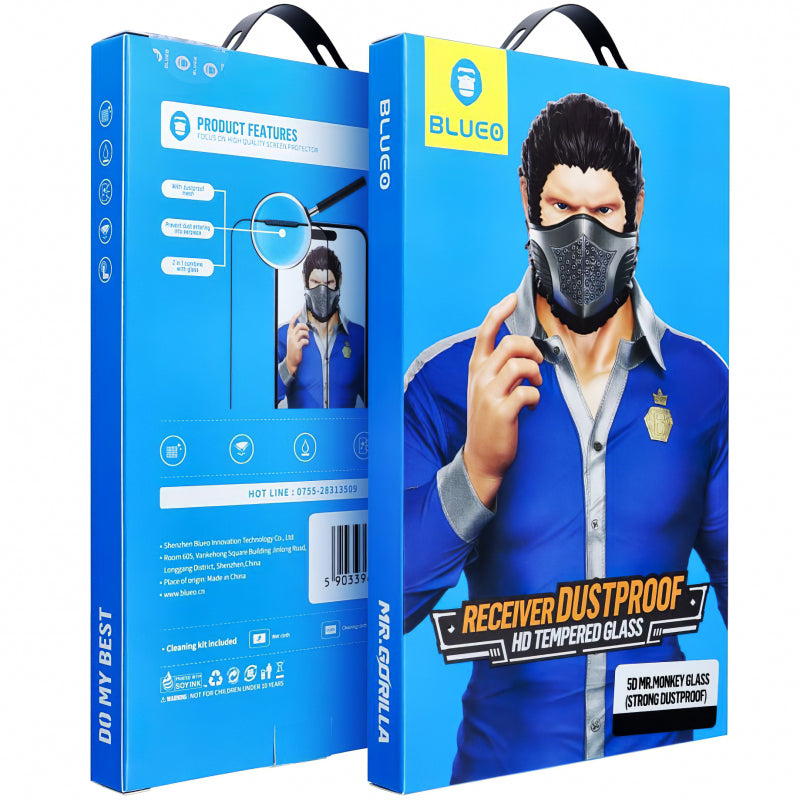 Folie de protectie Ecran Mr. Monkey Glass Receiver Dustproof pentru Apple iPhone 16 Pro, Sticla Securizata, Full Glue, 5D - Neagra - NotebookGsm