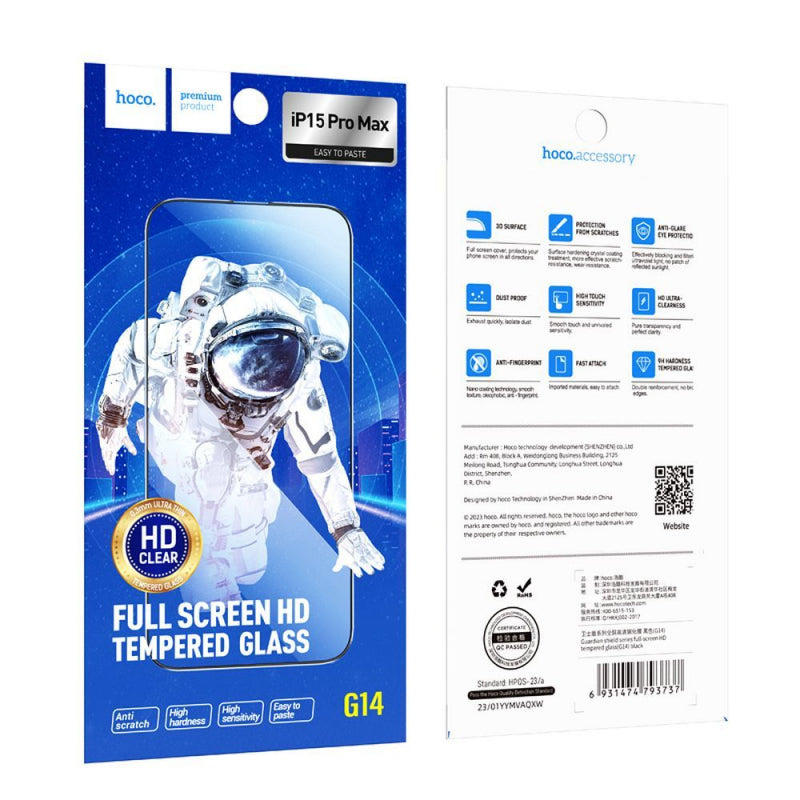 Folie de protectie Ecran HOCO G14 pentru Apple iPhone 15 Pro Max, Sticla Securizata, Full Glue, Set 10 bucati, 5D