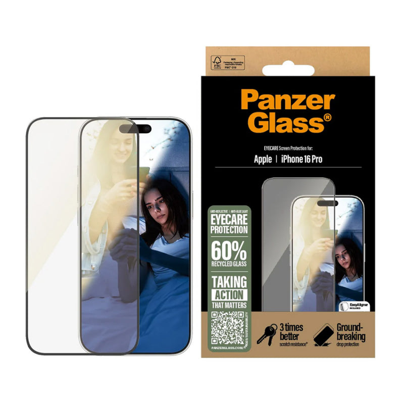 Folie de protectie Ecran PanzerGlass Ultra-Wide Fit EyeCare pentru Apple iPhone 16 Pro, Sticla Securizata, Full Glu