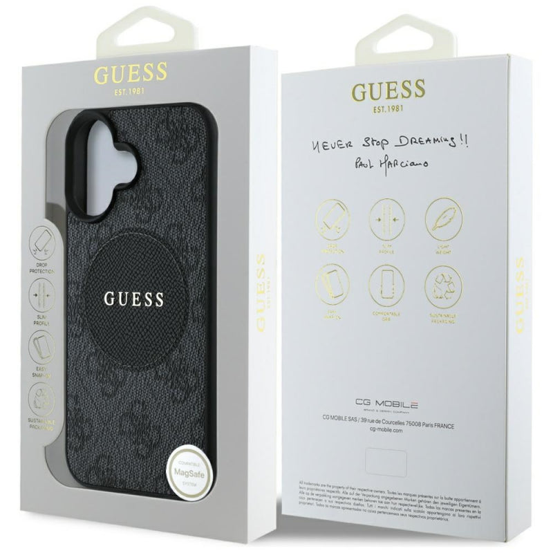 Husa MagSafe pentru Apple iPhone 16, Guess, 4G Circle Classic Logo