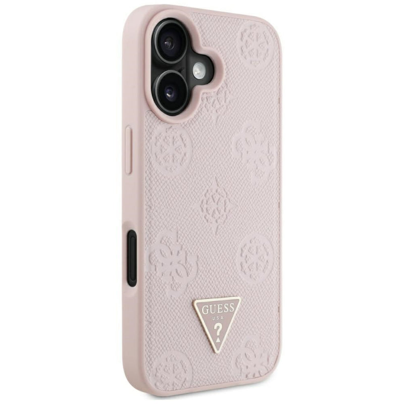 Husa MagSafe pentru Apple iPhone 16, Guess, Peony Grained Hot Stamp Triangle