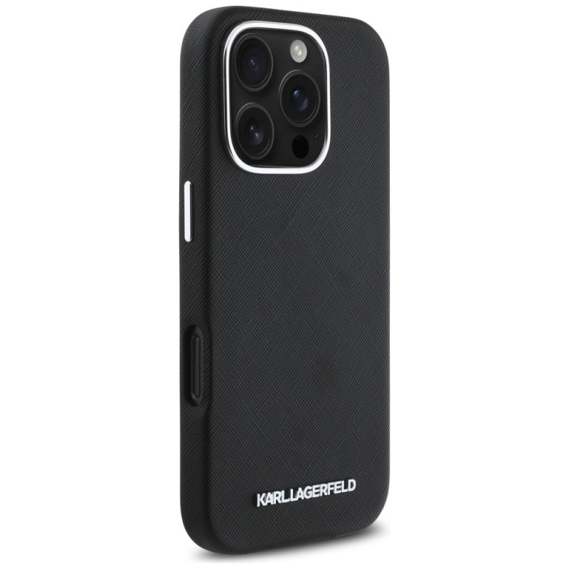 Husa MagSafe pentru Apple iPhone 16 Pro, Karl Lagerfeld, Saffiano Full Wrapped Elongated Metal Logo