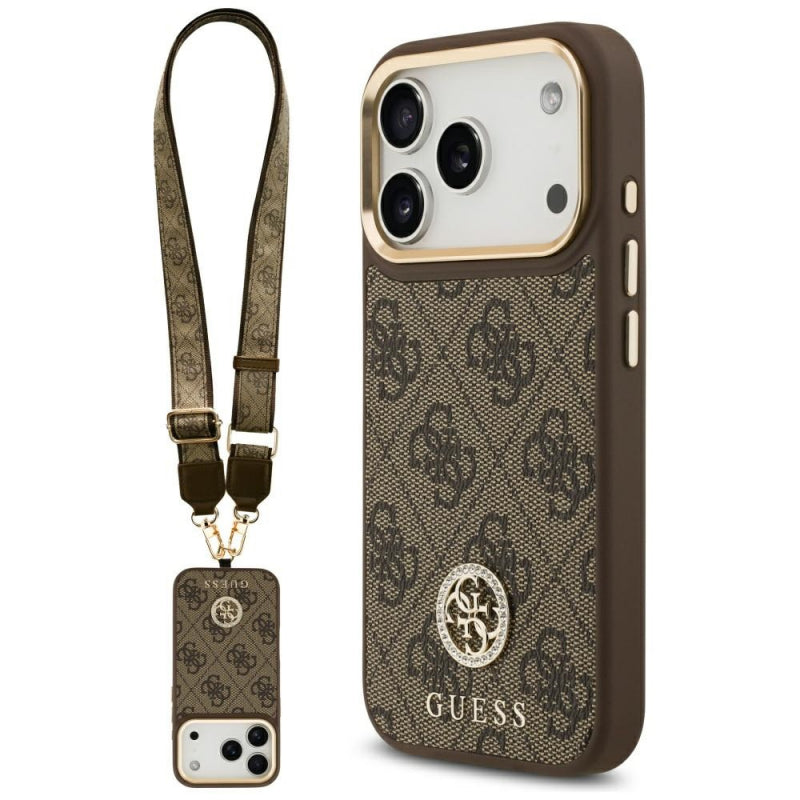 Husa MagSafe pentru Apple iPhone 17 Pro, Guess, 4G Strass Logo with Big Strap