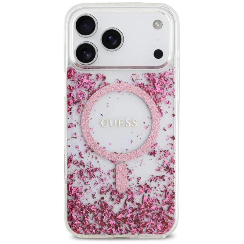 Husa MagSafe pentru Apple iPhone 17 Pro Max, Guess, Resin Bottom Glitter