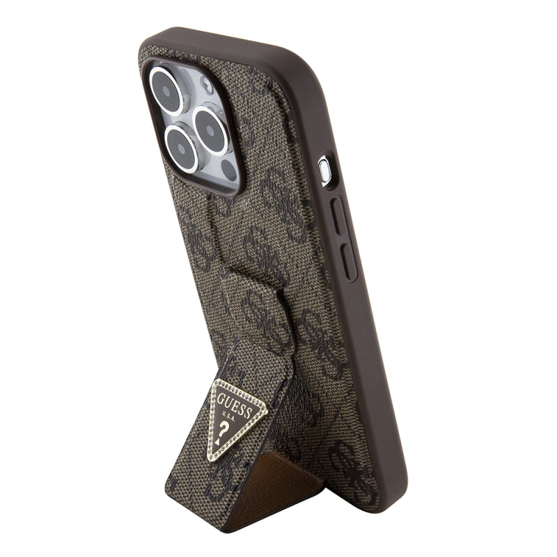 Husa pentru Apple iPhone 15 Pro, Guess, Grip Stand 4G Triangle Strass