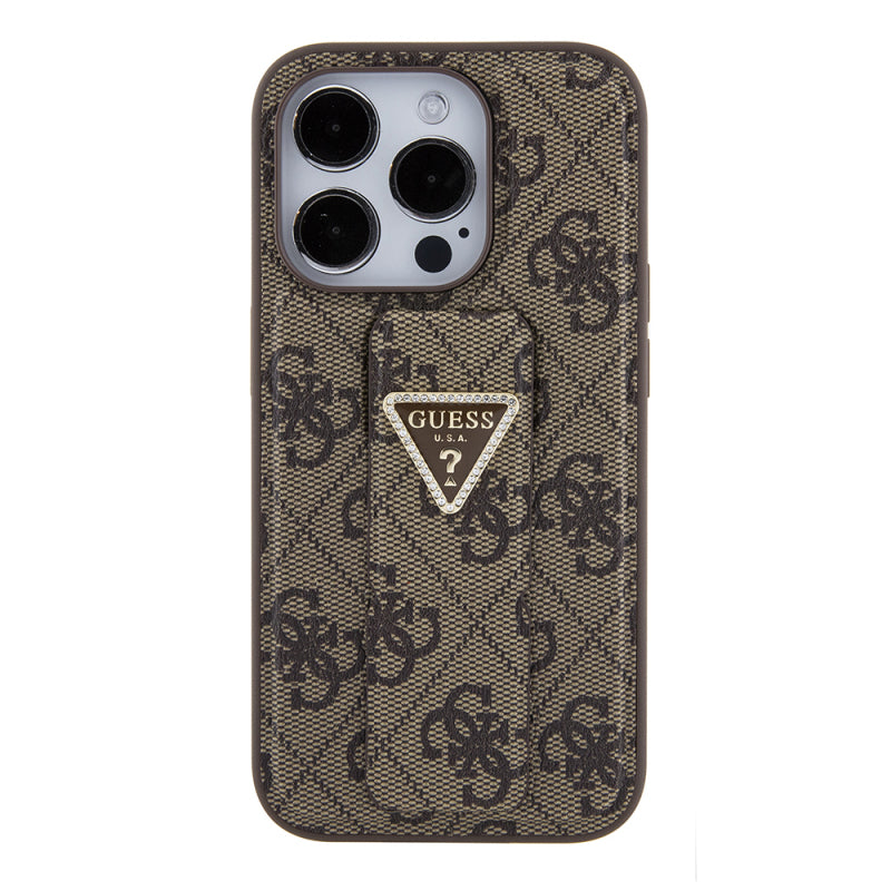 Husa pentru Apple iPhone 15 Pro, Guess, Grip Stand 4G Triangle Strass