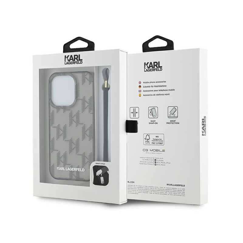Husa pentru Apple iPhone 15 Pro Max, Karl Lagerfeld, IML Luxury Monogram KL Pattern with Strap - Neagra - NotebookGsm