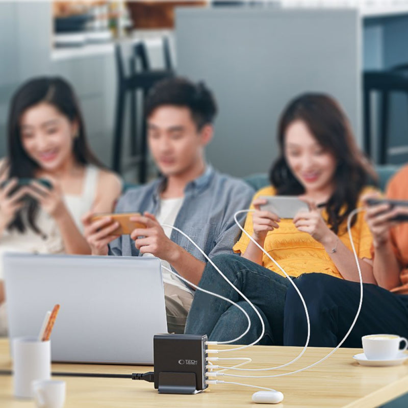 Incarcator Retea Tech-Protect DC80W, 80W, 3A, 2 x USB-A - 4 x USB-C