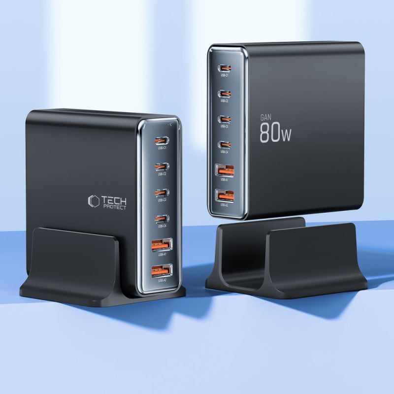 Incarcator Retea Tech-Protect DC80W, 80W, 3A, 2 x USB-A - 4 x USB-C