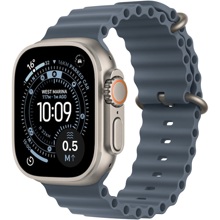 Apple Watch Ultra 3, GPS, Cellular, Carcasa Natural Titanium 49mm, Blue/Bright Blue Trail Loop - M/L