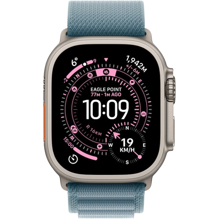 Apple Watch Ultra 3, GPS, Cellular, Carcasa Natural Titanium 49mm, Blue/Bright Blue Trail Loop - M/L