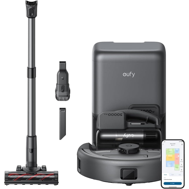 Aspirator robot eufy E20 3-in-1, 8.000Pa, Statie Auto-Golire, Sistem Filtrare cu 5 nivele, Negru