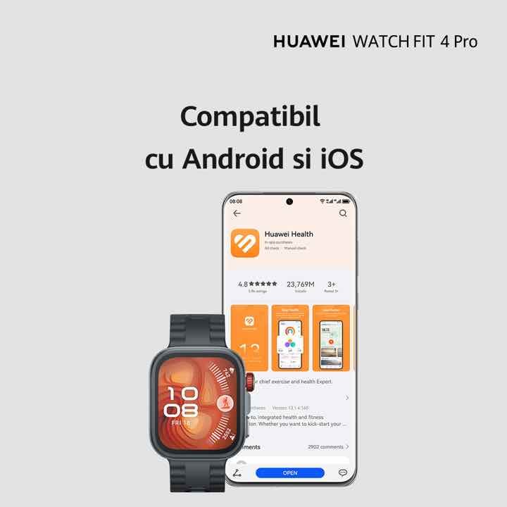 Smartwatch HUAWEI Watch Fit 4 Pro, Black Body with Black Fluoroelastomer Strap