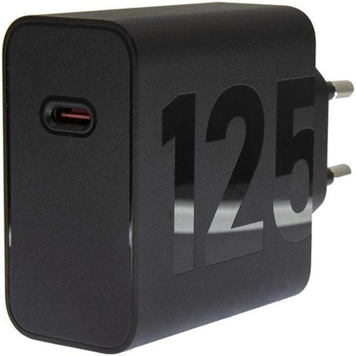 Incarcator retea original Motorola TurboPower 125W GaN, port USB Type-C, inclus cablu USB Type-C (6.5A), Negru