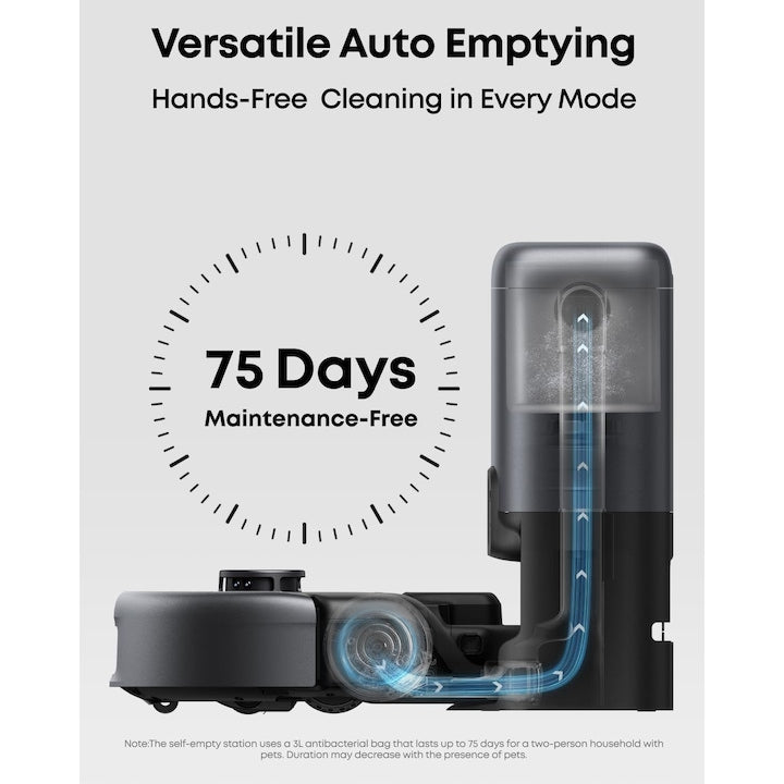 Aspirator robot eufy E20 3-in-1, 8.000Pa, Statie Auto-Golire, Sistem Filtrare cu 5 nivele, Negru