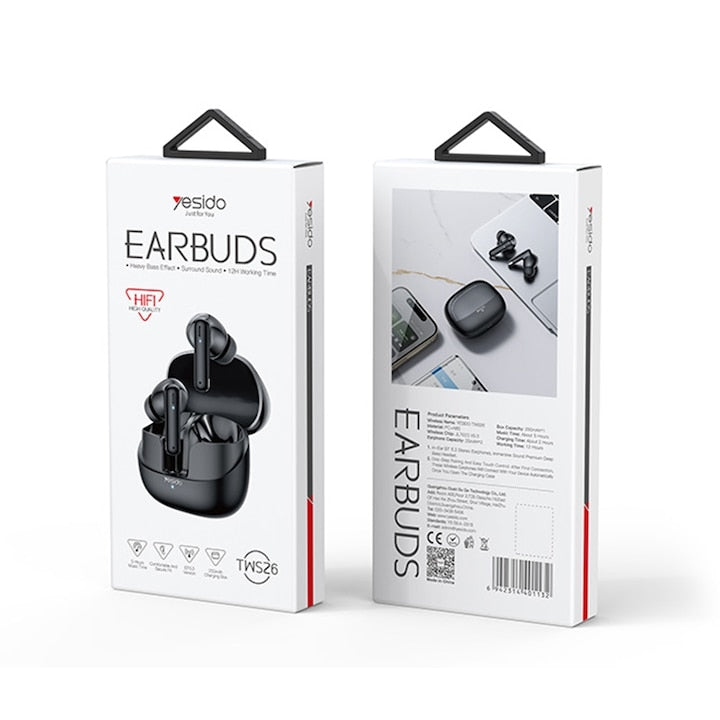 Casti Bluetooth Wireless Yesido TWS26, In-Ear, Bluetooth 5.3, Distanta 10M, Autonomie 5h